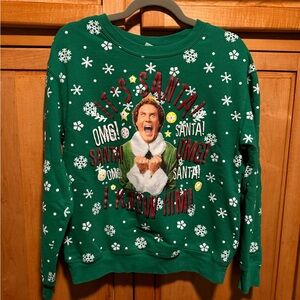 Green Christmas Sweatshirt with Elf Design